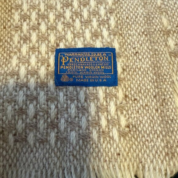 Vintage Pendleton Pure Virgin Wool Blanket Ivory Throw Basket Weave USA - Picture 3 of 4